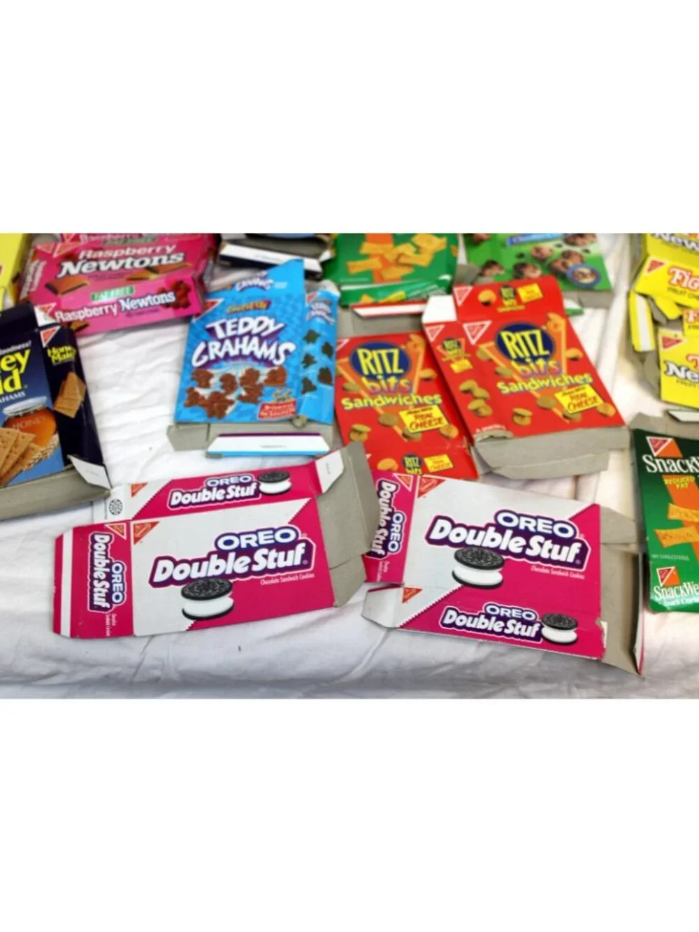 Lg Lot Cardboard Mini Snack Boxes Oreo Snackwells Ritz Vtg Crackers Cereal Play